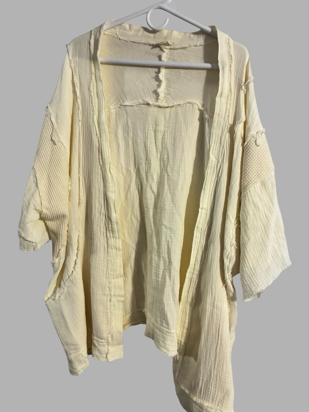 POL Cream Raw Edge Cotton Gauze Kimono Duster Boho Size XL